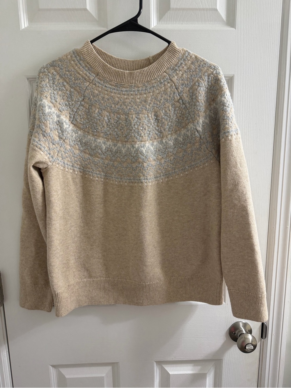 J Jill Beige Fair Isle Crewneck Sweater Medium M